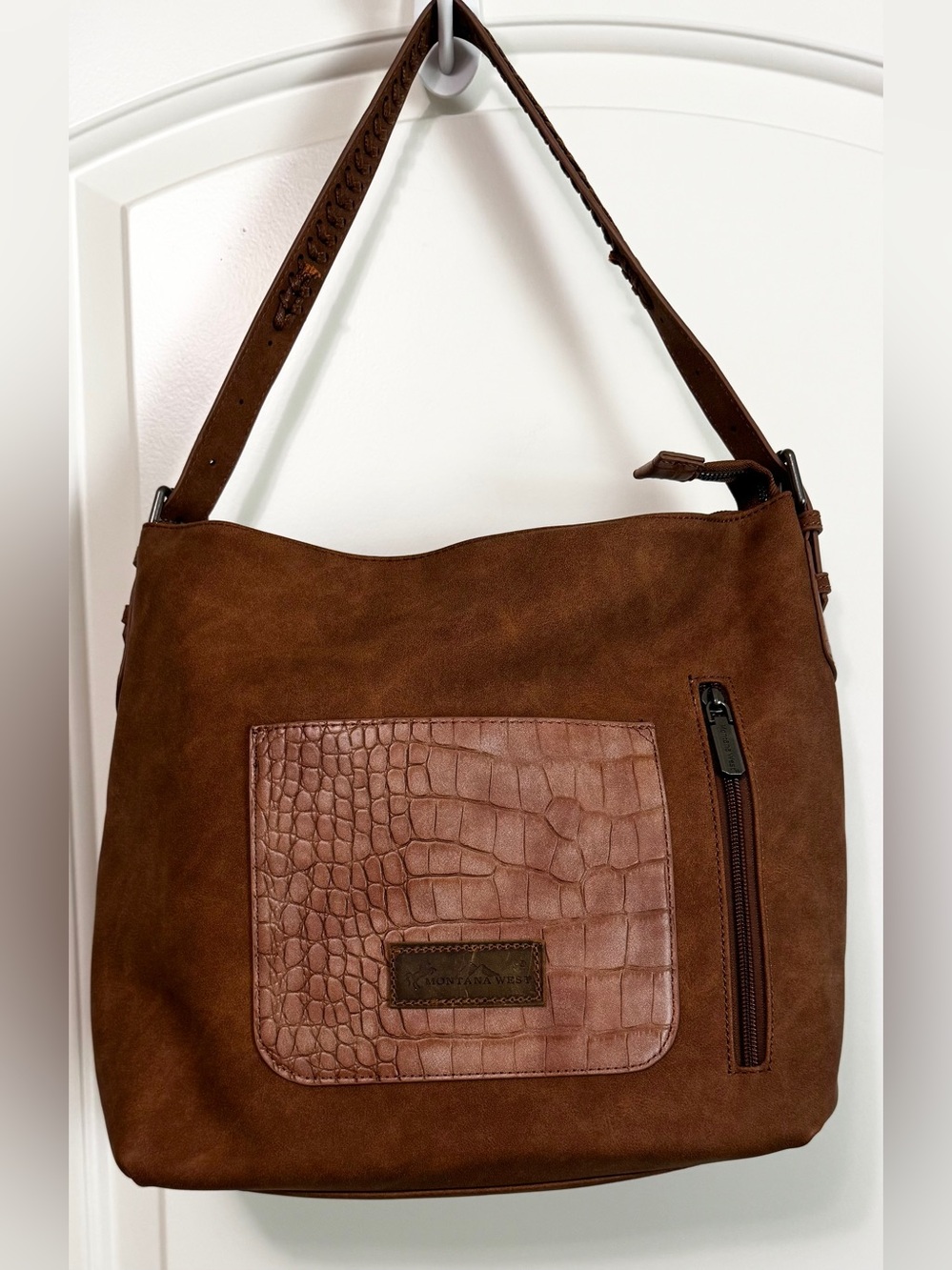 Montana West Brown Croc Print Concealed Carry Hobo Shoulder Bag - Picture 3 of 16